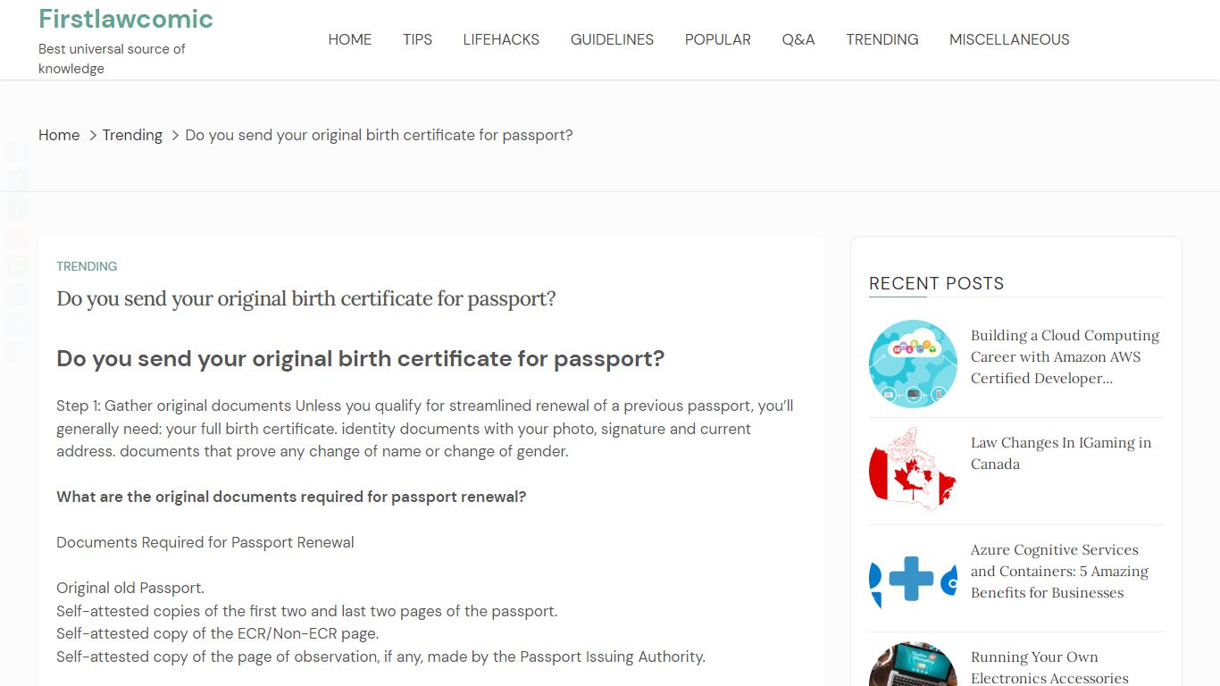 Do you send your original birth certificate for passport?